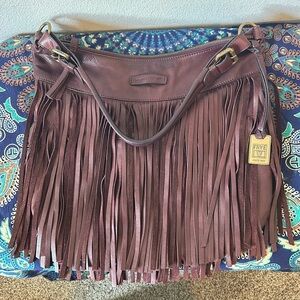 Frye Burgundy Fringe Hobo